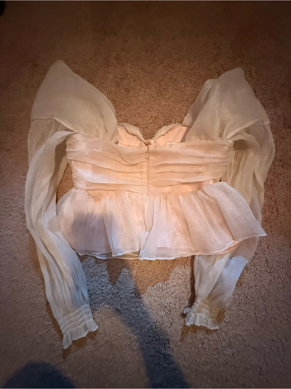 House of Harlow 1960 Ivory Sheer Puff-Sleeve Peplum Crop Top - Picture 4 of 4